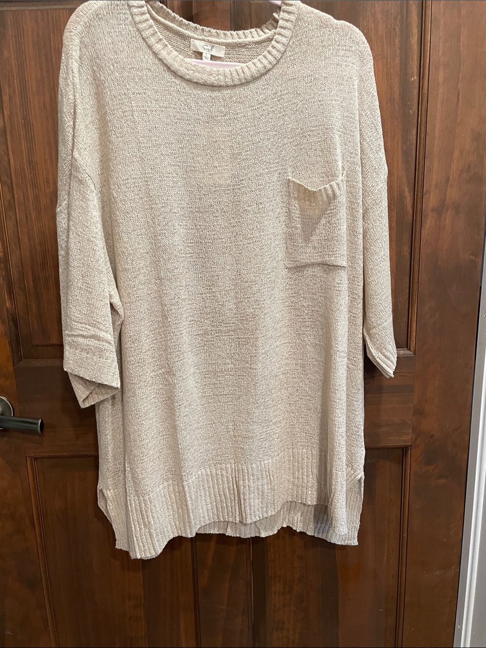 easel Light Beige Pocket Crewneck Sweater